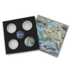 Xplorer Maps natural stone coasters set of 4 in a gift box. Made from Boccini Marble imported directly from Turkey, showcasing the map of Alaska with intricate details of its vast wilderness, stunning landscapes, and diverse wildlife.