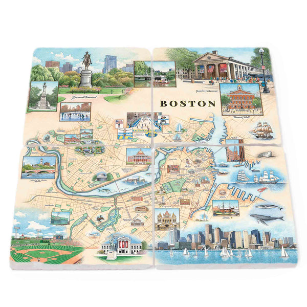 Boston Natural Stone Coasters - Set of 4