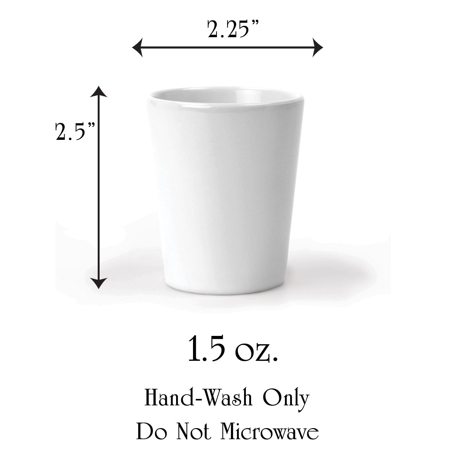 Xplorer Maps shot glass measures 2.25x2.5 and holds 1.5 oz of liquid.