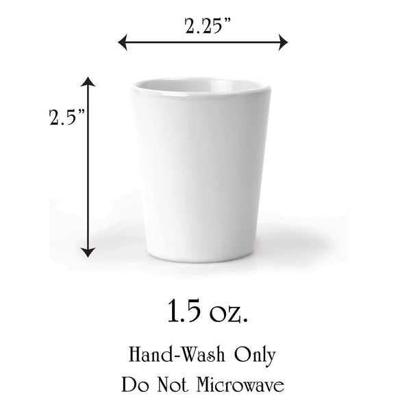 Xplorer Maps shot glass measures 2.25x2.5 and holds 1.5 oz of liquid.
