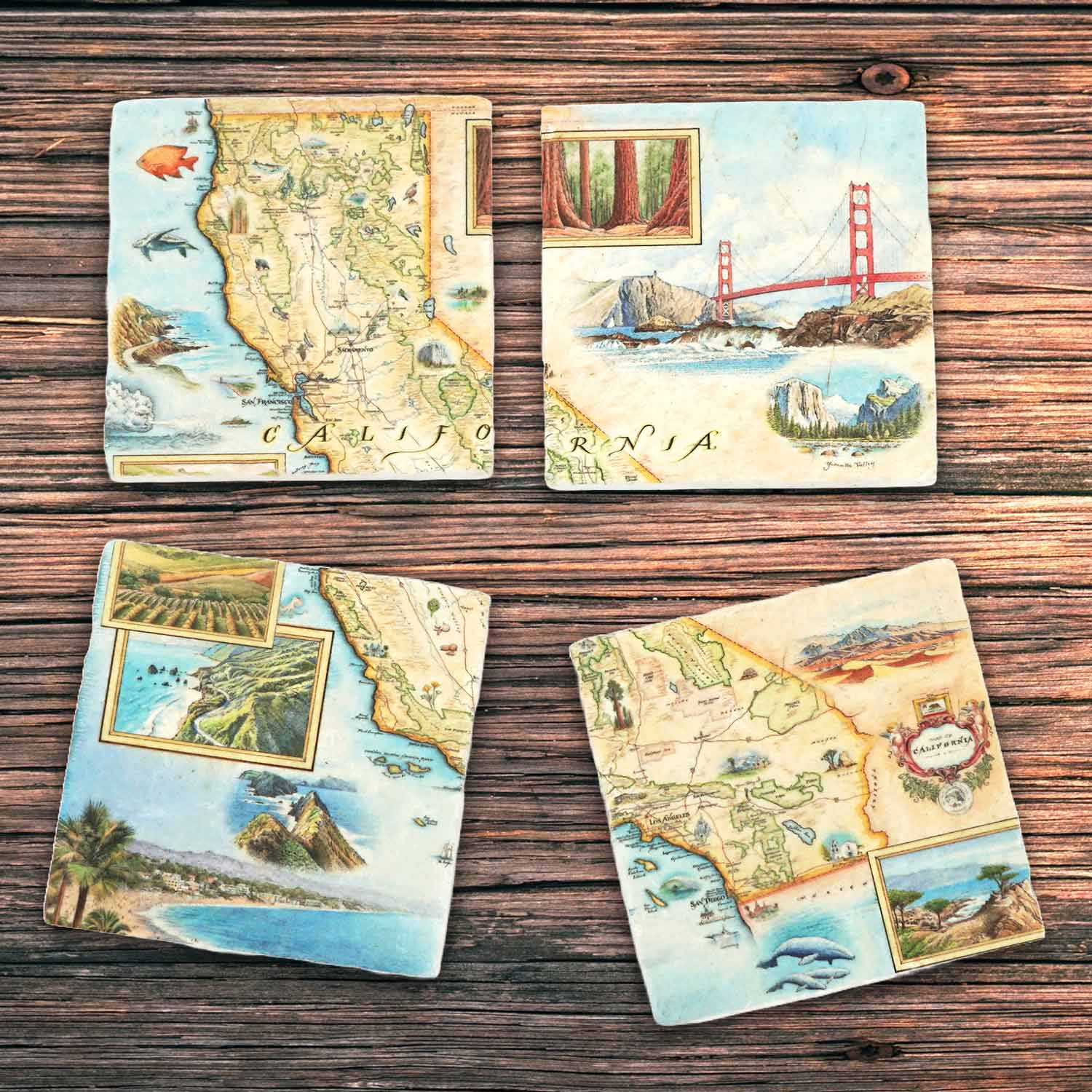 California State Natural Stone Coasters - Set of 4