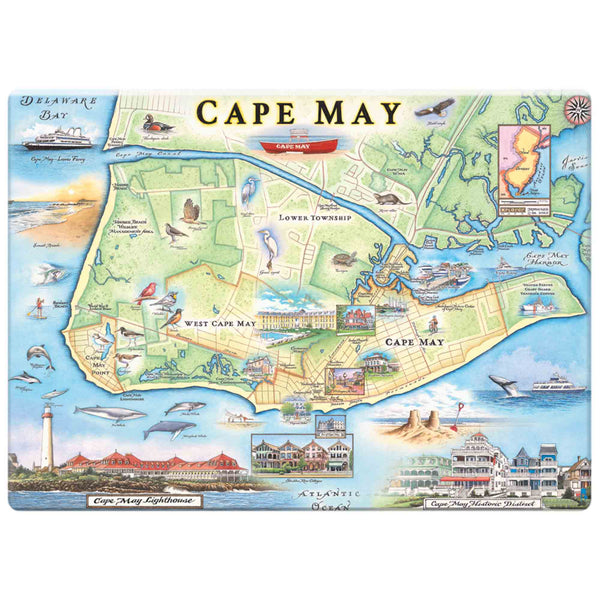Capture the charm of Cape May, New Jersey, with this delightful magnet. Featuring iconic landmarks like historic lighthouses, Victorian architecture, and picturesque beaches, it's a perfect keepsake celebrating the quaint beauty and vibrant community of this coastal town