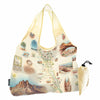 Utah's Capitol Reef National Park Map Pouch Tote Bag in earth tones. Featuring Claret Cup Cactus, Narrowleaf Yucca, Prince's Plume, and the Two-Needle Pinyon Pine. Detailed depictions of landmarks and geographic wonders like the Lower Muley Twist Canyon, Capitol Gorge, and Hickman Natural Bridge.