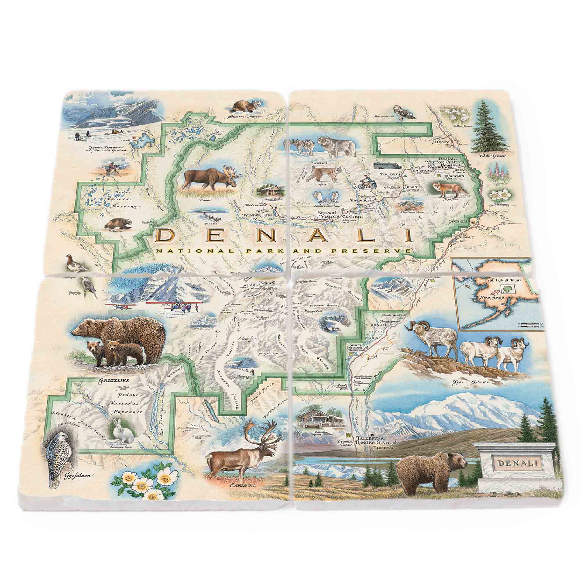 Denali National Park Natural Stone Coasters - Set of 4