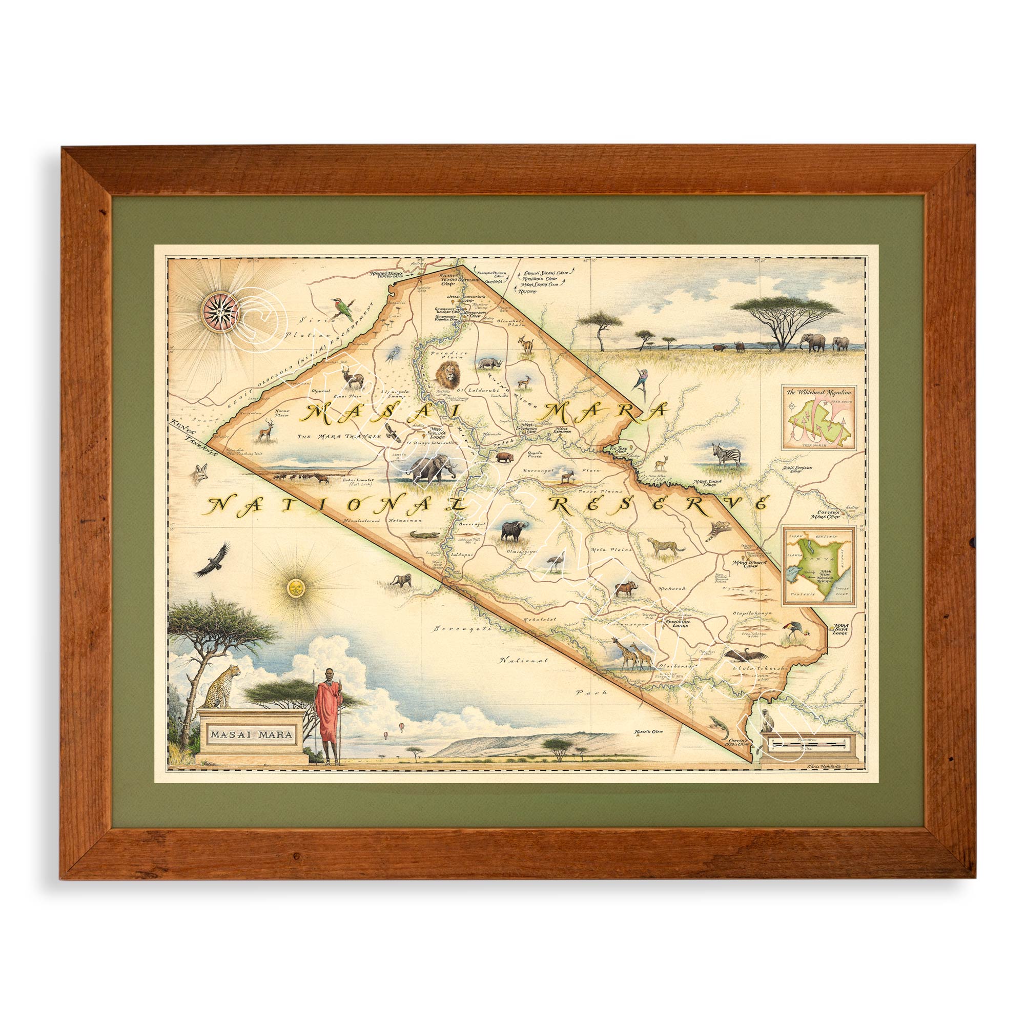 Kenya's Masai Mara National Reserve Hand-Drawn Map,Xplorer Maps
