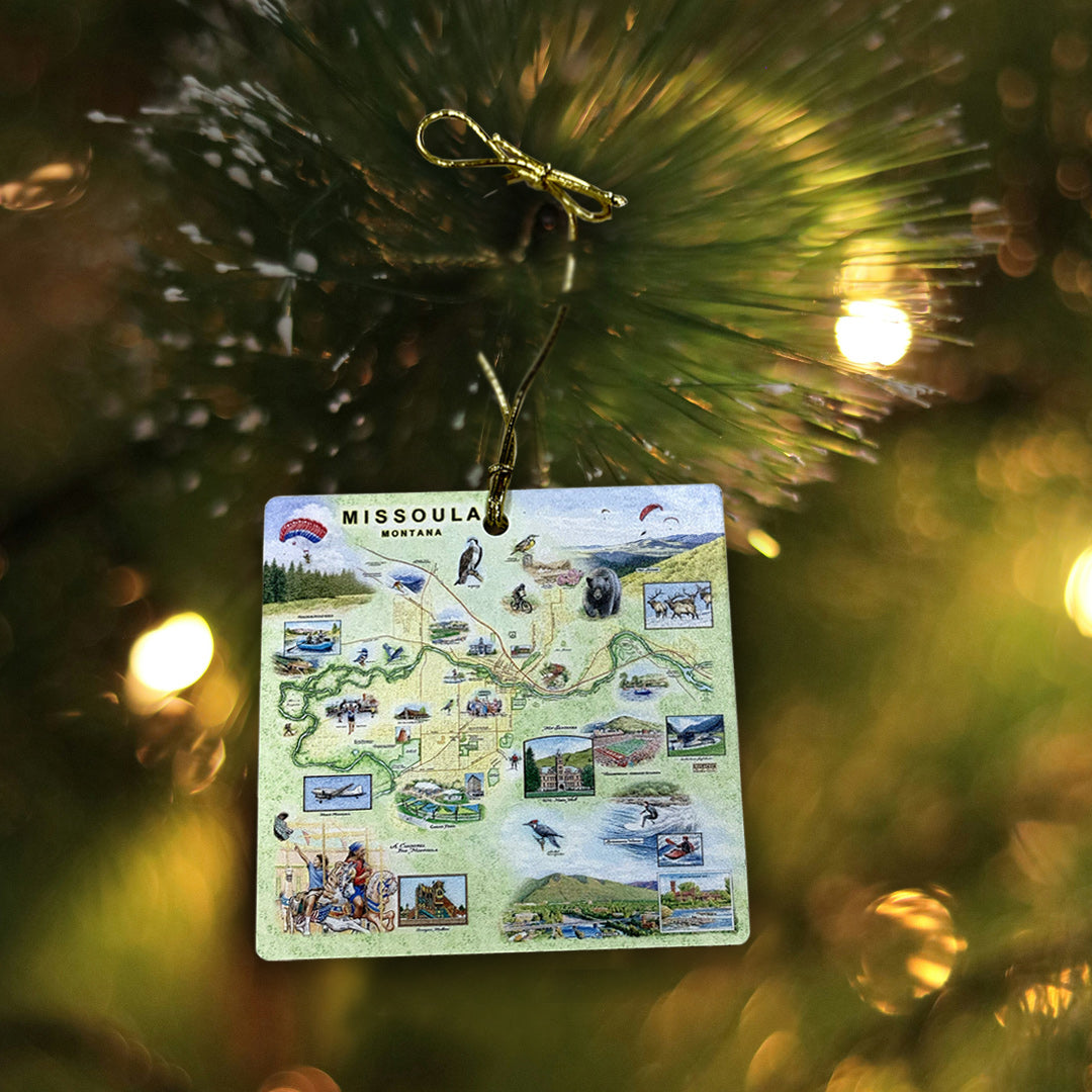 Missoula ornament hanging from a tree.