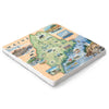 Hand-drawn Maine map on a 6x6 natural stone trivet by Xplorer Maps.