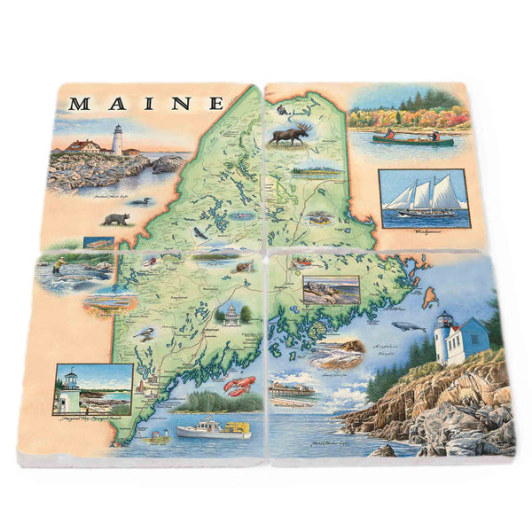 Maine State Natural Stone Coasters - Set of 4