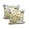 Two Missoula pillows. One with black and white piping one without.