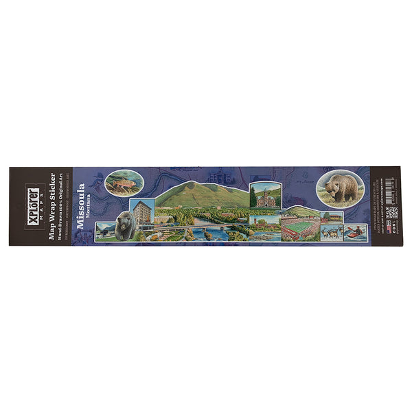 Large Wrap around sticker of Missoula Montana. Featuring black bear, University, The Wilma and more.