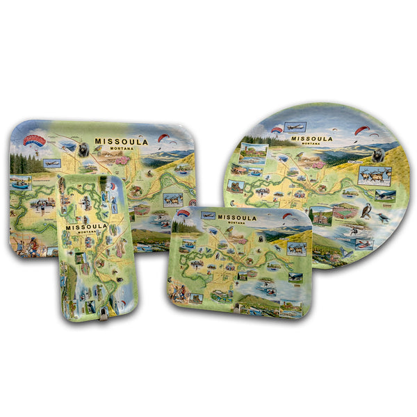 Missoula Montana Map serving tray. Small, Medium, Large and round.