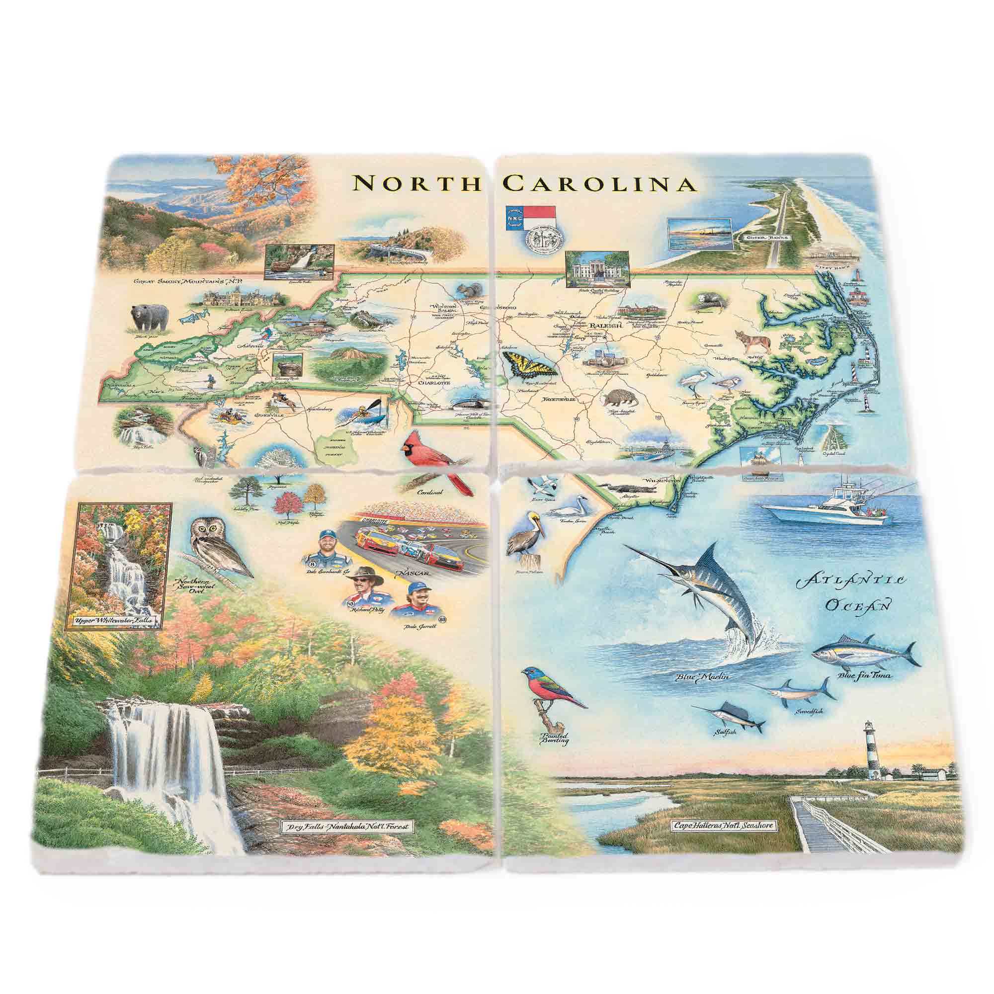 North Carolina State Natural Stone Coasters - Set of 4