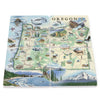 Image: Oregon stone coasters showcasing popular attractions such as Crater Lake National Park, Columbia River Gorge, Multnomah Falls, Haystack Rock, Cape Blanco Lighthouse, and Cannon Beach, alongside vibrant cities like Portland, Eugene, and Bend. The coasters also highlight the diverse flora including Douglas fir, ponderosa pine, and wildflowers, and abundant fauna such as black bears, elk, bald eagles, starfish, and salmon.