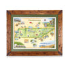 Hand-illustrated Tennessee map by Chris Robitaille features landmarks like the Great Smoky Mountains, Graceland, and Dollywood. Highlighting Nashville, Memphis, and more, this 24"x18" art print captures Tennessee's charm. Map is on a Montana scraped pine with a green mat.