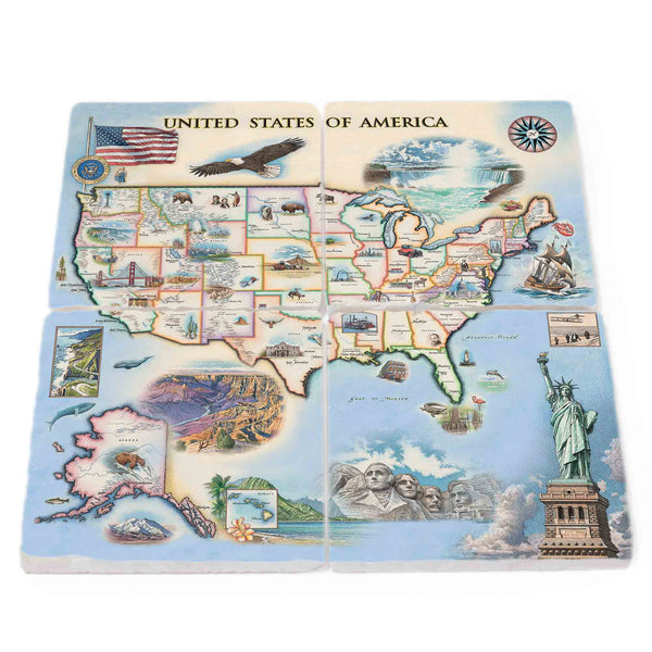 USA Natural Stone Coasters - Set of 4