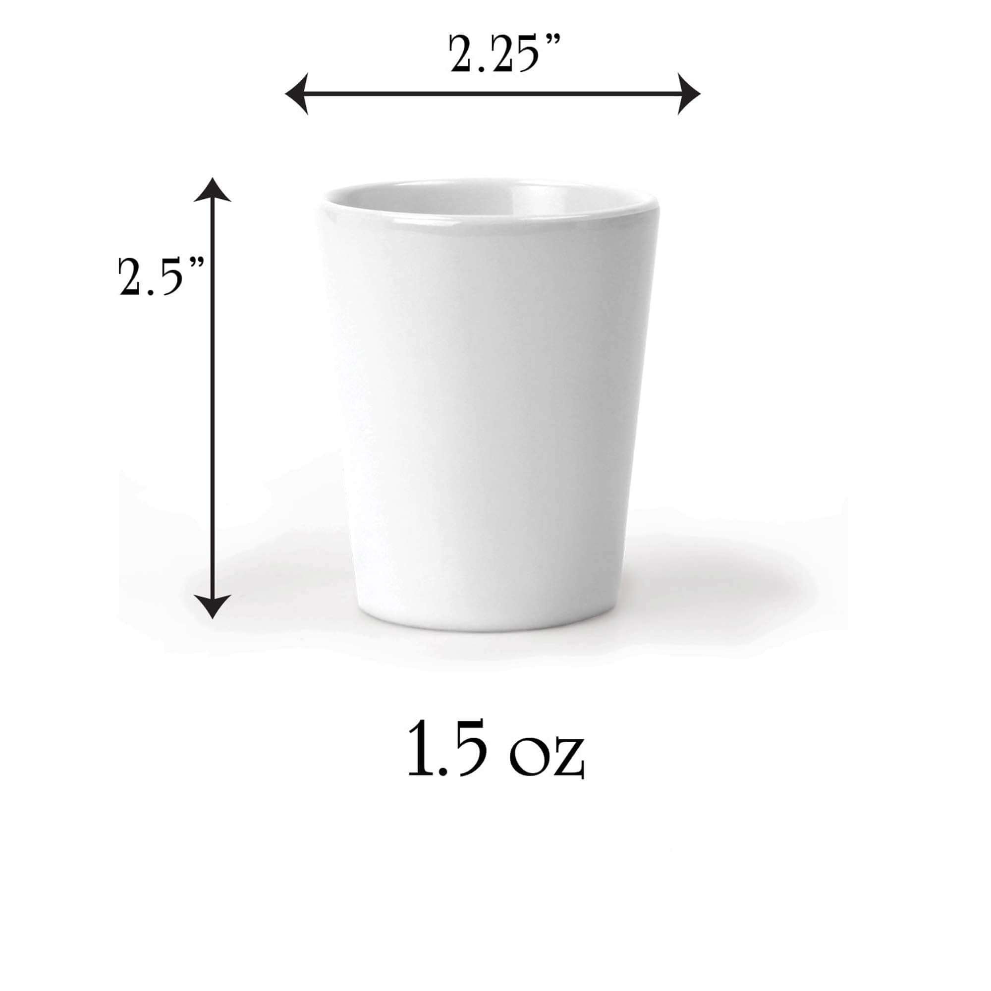 Xplorer Maps shot glass measures 2.25x2.5 and holds 1.5 oz of liquid.