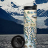 Alaska’s Inside Passage Travel Coffee mug with snow covered glacier mountains and lake. Features bears, whales, the Pacific Ocean, mountains, boats, wildlife-filled fjords, and tidewater glaciers, mountain goats & sheep. Including the towns of Sitka, Juneau, Ketchikan, and others.