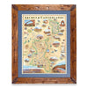 Arches & Canyonlands National Park hand-drawn map in a Montana hand-scraped pine wood frame with blue mat.