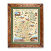 Arches & Canyonlands National Park hand-drawn map in a Montana hand-scraped pine wood frame with green mat.