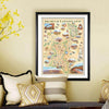 Arches & Canyonlands National Park Hand-Drawn Map haning on a tan wall above a bench with pillows.