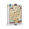 Arches & Canyonlands National Park map puzzle. Featuring buffalo bison, dinosaurs, flowers, fox, sheep, and eagles, as well as an illustration of Vulture Peak.