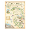 Banff National Park Hand-Drawn Map in earth tone colors. It features grizzly bears, elk, mountain lions, and wolves. his map highlights Lake Louise, Moraine Lake, Lake Minnewanka, Peyto Lake, Emerald Lake, Mount Rundle, Mount Assiniboine, Cascade Mountain, Castle Mountain, Mount Temple, and Fairmont Banff Springs Hotel. Wildlife includes elk, mountain lions, Bald Eagles, gray wolves, Bighorn Sheep, black & Grizzly bears, moose, Great Horned owls, beavers, and more. Measures 18x24.