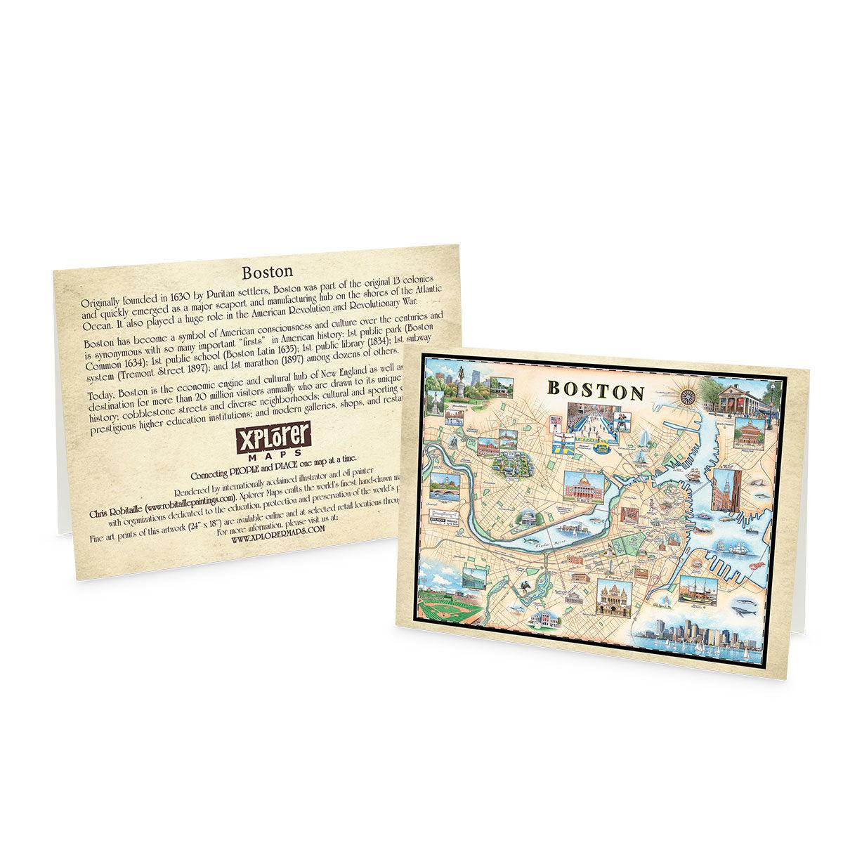 Boston city Map blank note cards in Earth Tone colors. Featuring Boston strong, Boston Marathon, Fenway Park, Museum of Fine Arts, Massachusetts State House, Bunker Hill Monument. Set of 6