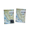 California State Map Magnet in earth tones. Featuring black bear, fish, San Francisco, ocean, beach, and Redwood Trees.