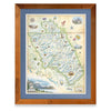 Montana's Glacier National Park map framed in Flathead Lake reclaimed larch wood with blue mat.