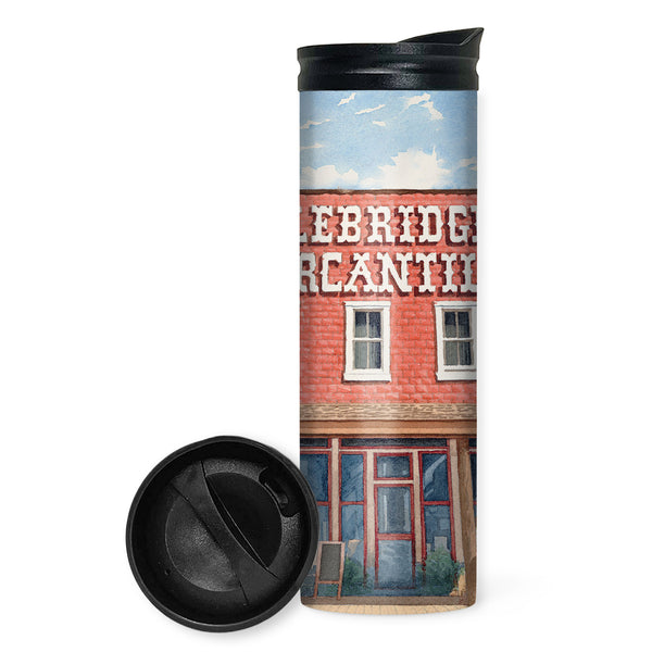 Montana's West Glacier Polebridge Mercantile 16 oz Travel Bottle.