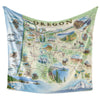 Hanging Oregon fleece blanket. Hand-drawn artistic map of Oregon. Blanket measures 58"x50."