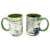 Two Shenandoah National Park map ceramic coffee cup featuring fox, bear, Blue Ridge Mountains, water falls, bobcat, and more! Green - 16 oz.