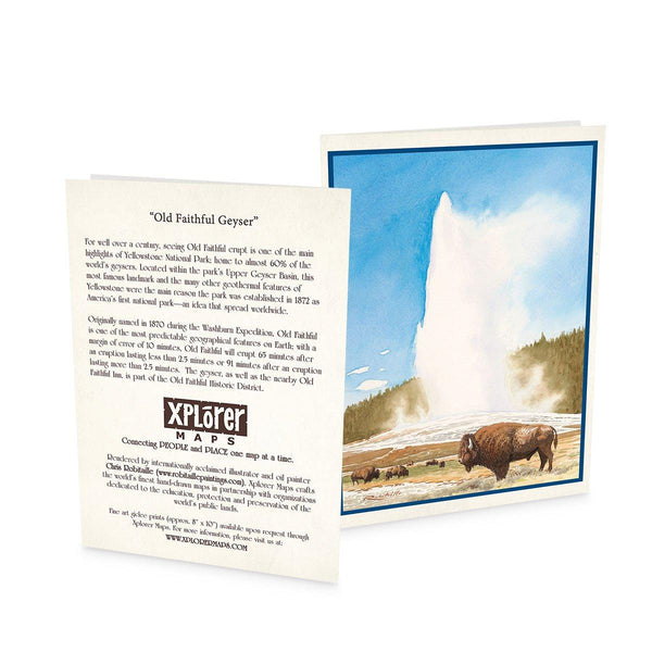 Yellowstone Old Faithful with Bison Blank Notecards - Set of 12 - Xplorer Maps