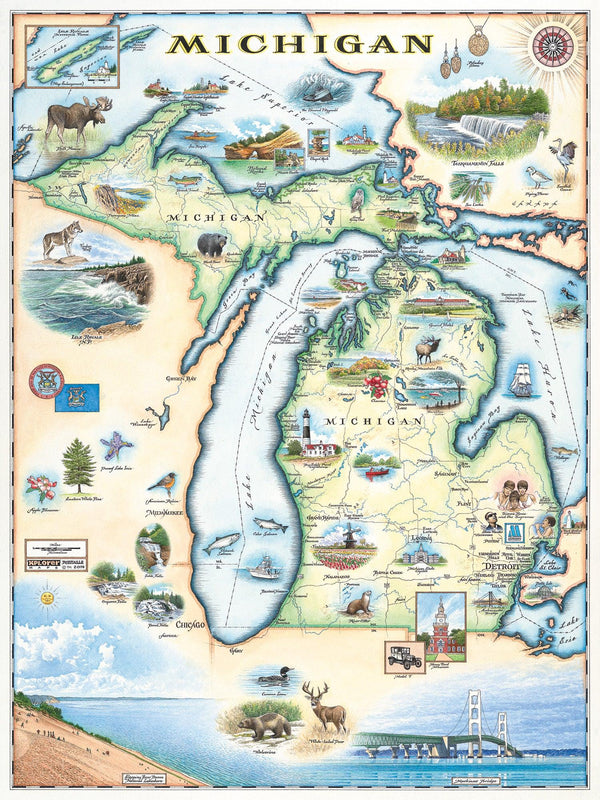 Xplorer Maps Releases Hand-Drawn Michigan State Map Featuring Lakes, Landscapes and Lighthouses - Xplorer Maps