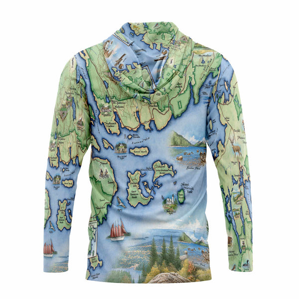 Back Sun shirt hoodie with a map design on a white background