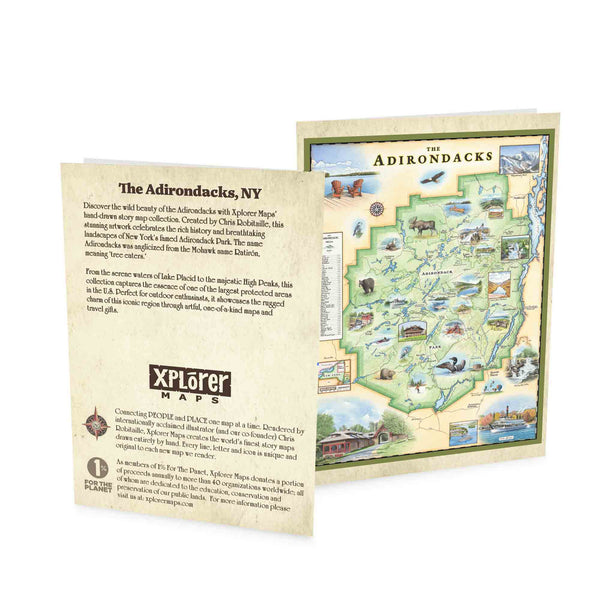 Adirondacks Notecard with hand-drawn map art and matching envelope.