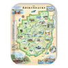 Large Rectangle Serving Tray Map of The Adirondacks with various attractions and scenery on a white background