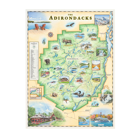 Adirondacks, New York Hand-Drawn Map,Xplorer Maps