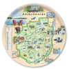 Large Round Serving Tray Map of the Adirondacks with scenic illustrations and text on a circular plate.