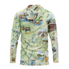 Back Sun Shirt Hoodie Hoodie with a colorful map design on a white background