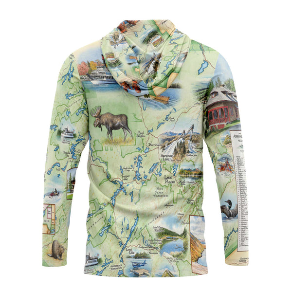 Back Sun Shirt Hoodie Hoodie with a colorful map design on a white background