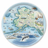Large Serving Tray Map of Alaska with illustrations on a circular plate