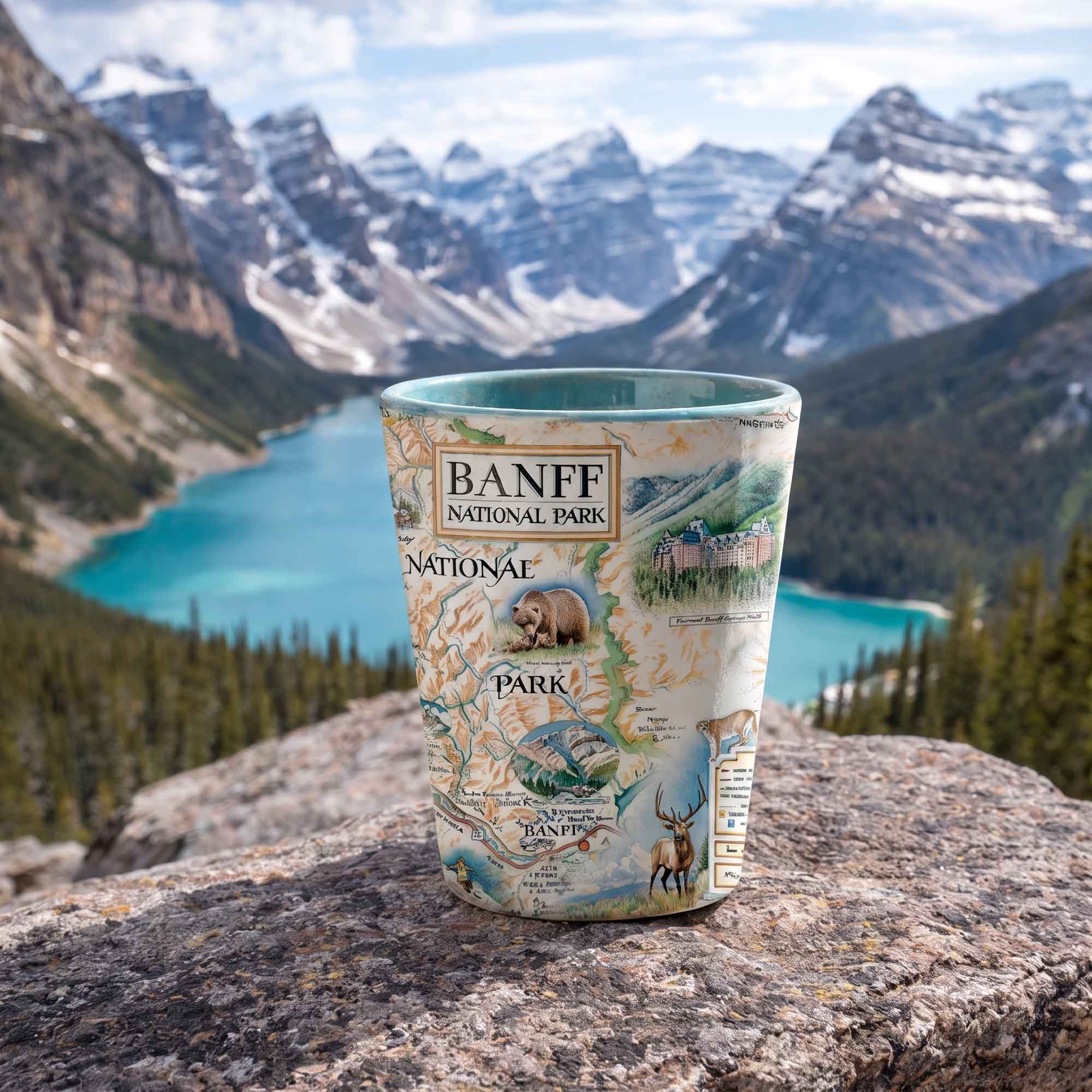 Banff National Park Map Ceramic Shot Glass