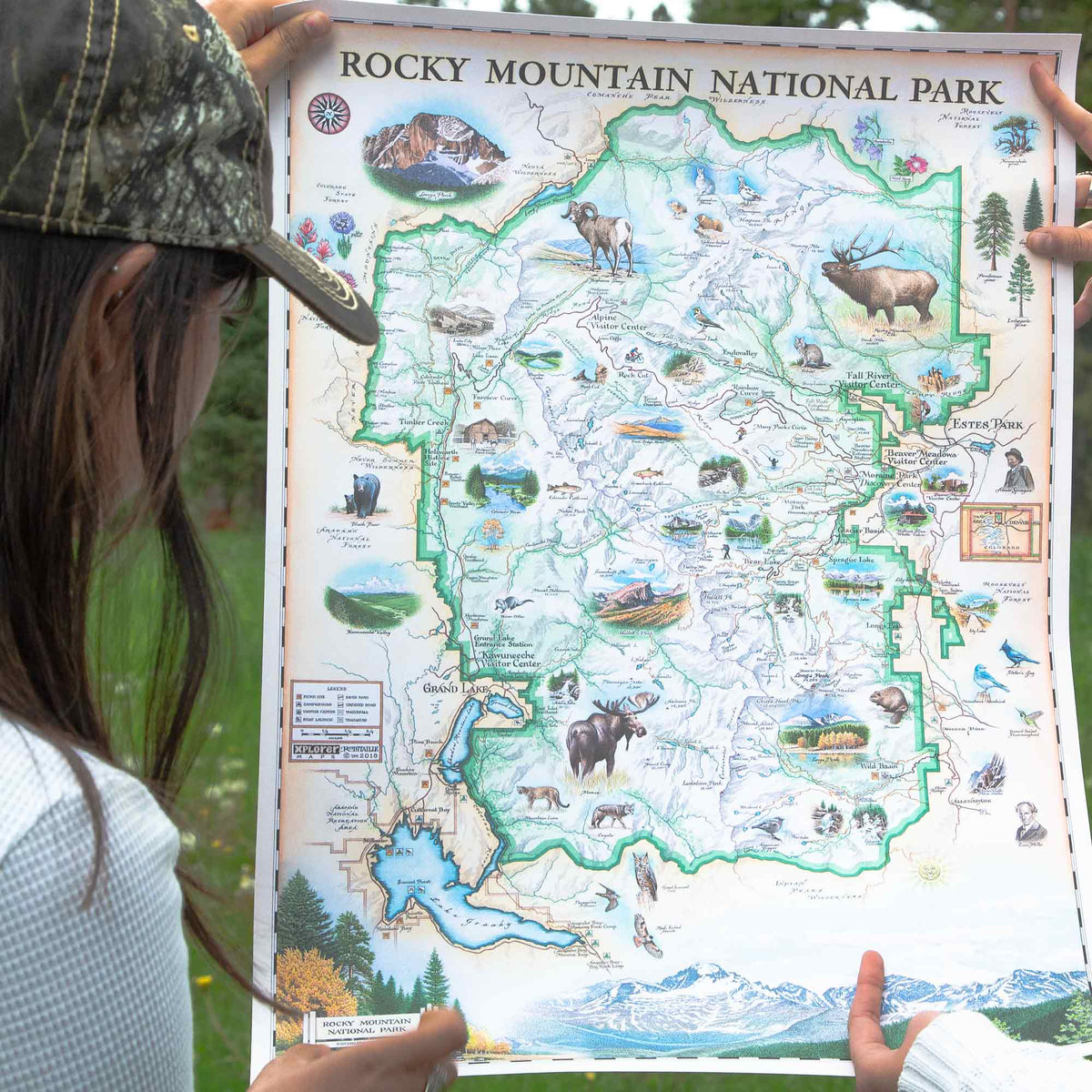 Rocky Mountain National Park Hand-Drawn Map | Xplorer Maps