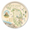 Round Serving Tray Map of Black Hills National Forest on a decorative plate with illustrations and text.