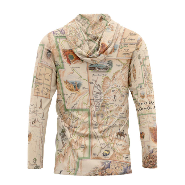 Back of Bryce canyon Map-patterned sun shirt hoodie on a white background