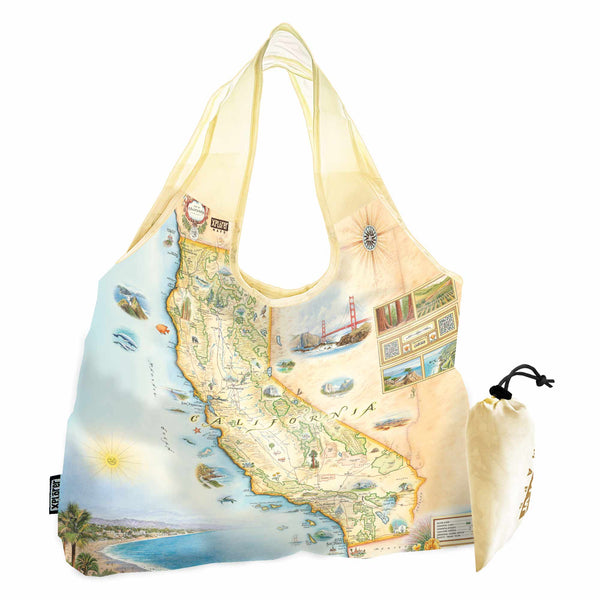 California State Map Pouch Tote Bag by Xplorer Maps. Featuring birds whales, seals, otters, and butterflies. Cultural history is rich in the area with the fame of Hearst Castle, Ranchers of Montana De Oro, Dunites of Oceano Dunes, and Native people that have lived on this land for thousands of years from San Francisco to Los Angeles. Some cities you will find are Arroyo Grande, San Luis Obispo, Morro Bay, and Paso Robles.