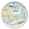 Large Circle Serving Tray Map of Cape Cod with various landmarks and activities on a decorative plate.