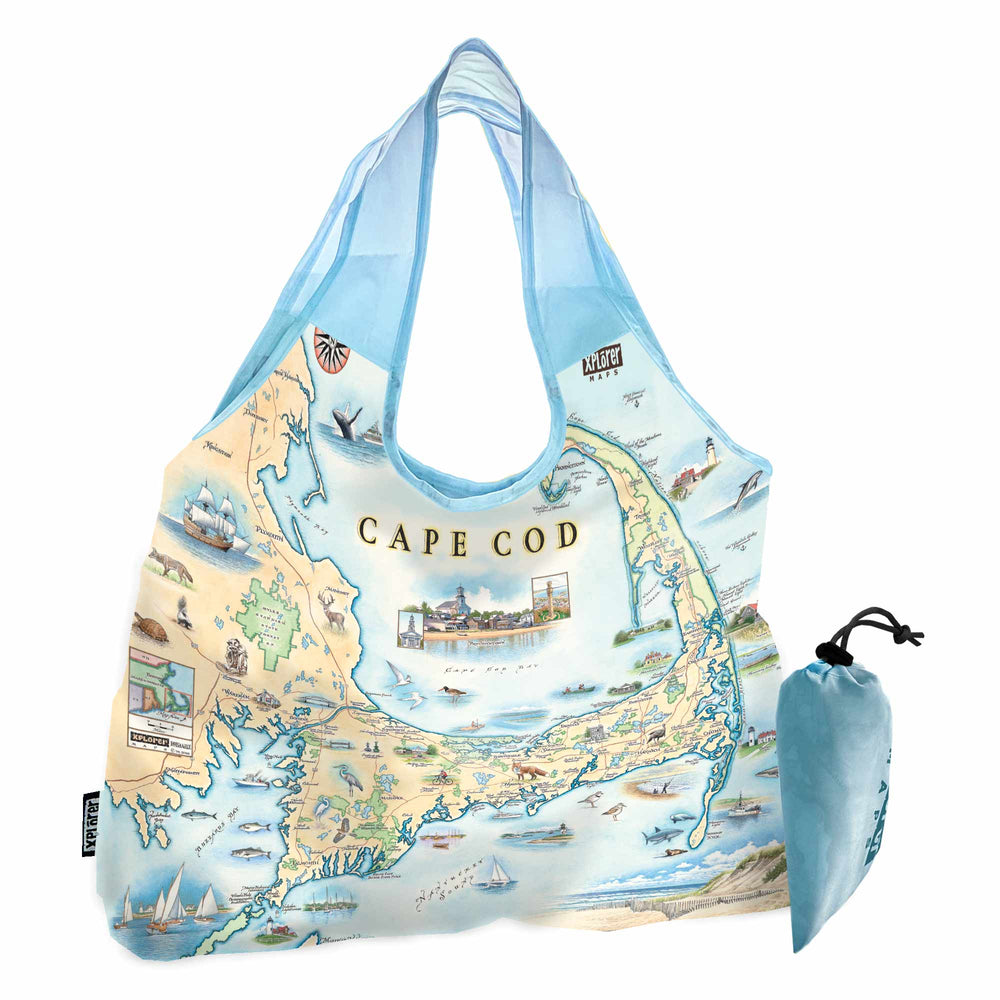Cape Cod Map Pouch Tote Bag