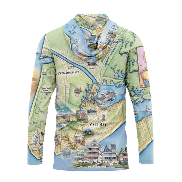 Hoodie with a map design of Cape May, New Jersey on a white background
